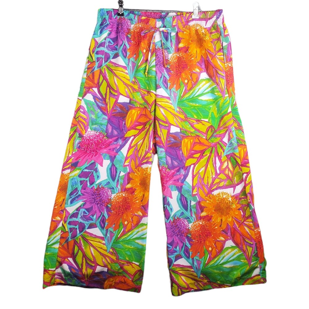 Lauren Ralph Lauren Pants Womens L Floral Colorful Wide Leg Smocked Waist Cruise
